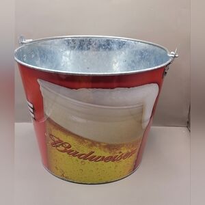 Vintage Budweiser Game Time Metal Ice Bucket Beer Cooler 7” Tall 9” Dia 2004